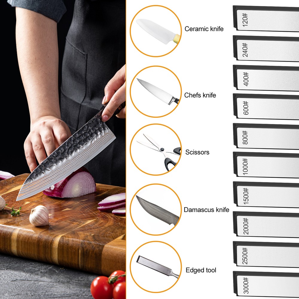 10pcs 120-3000Grit Diamond Fixed Angle Sharpening Stone Pocket Knife Sharpener