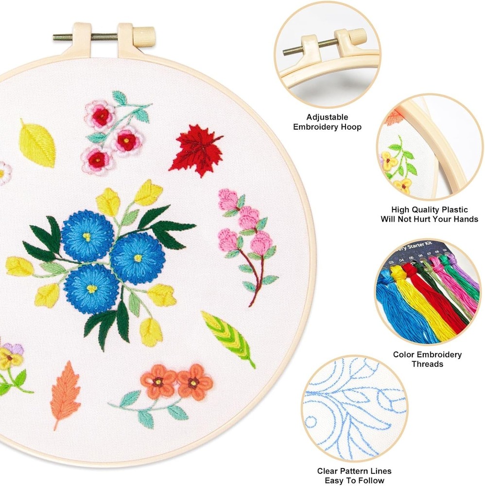 BREENHILL Embroidery Kit for Beginners, 5 Sets Small, 4 Pack Skill Practice