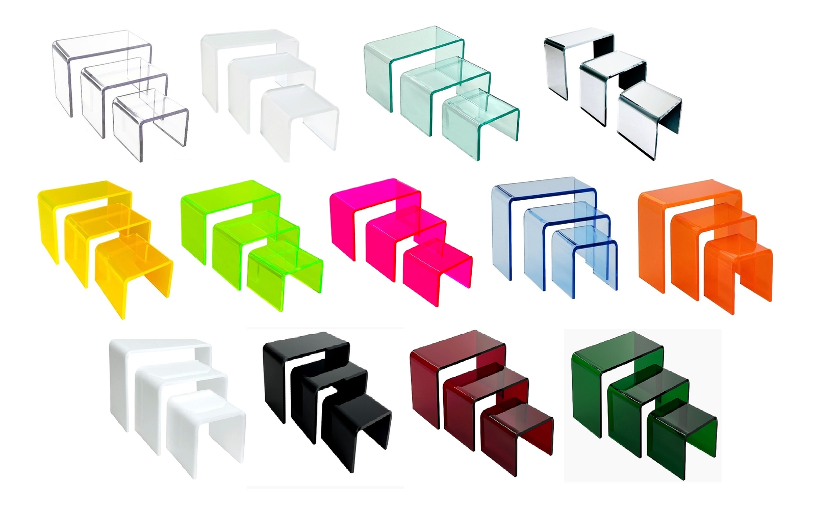 T'z Tagz 2 Inch Deep 3 Piece Acrylic Riser Display Stand Color Variation Set 3