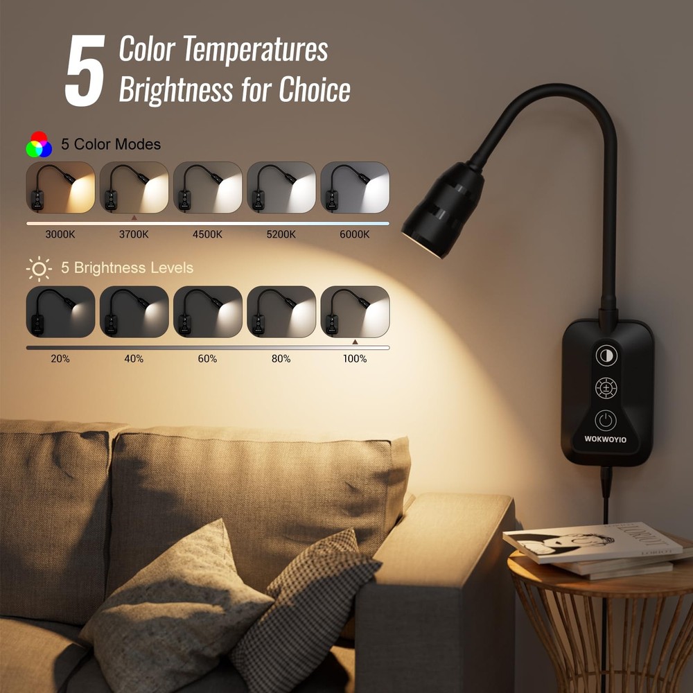 Wall Mounted Reading Light with Hand Sweep Sensor Switch, Book Light for Read...