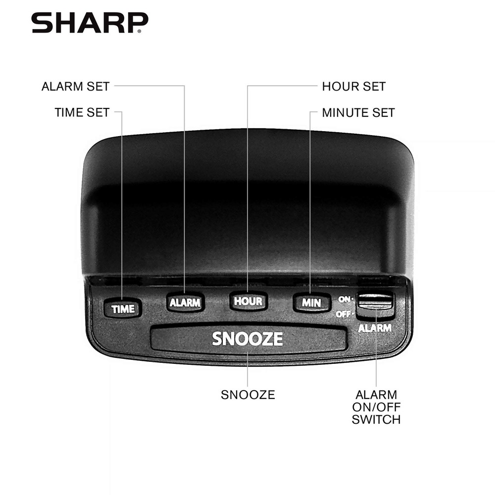 Sharp Digital Alarm Clock with Keyboard Controls - Black