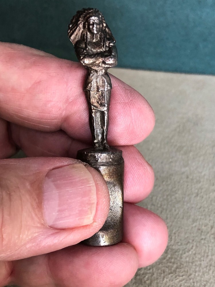 Miniature Standing Indian Chief Pipe Tamper, Solid Fine Pewter