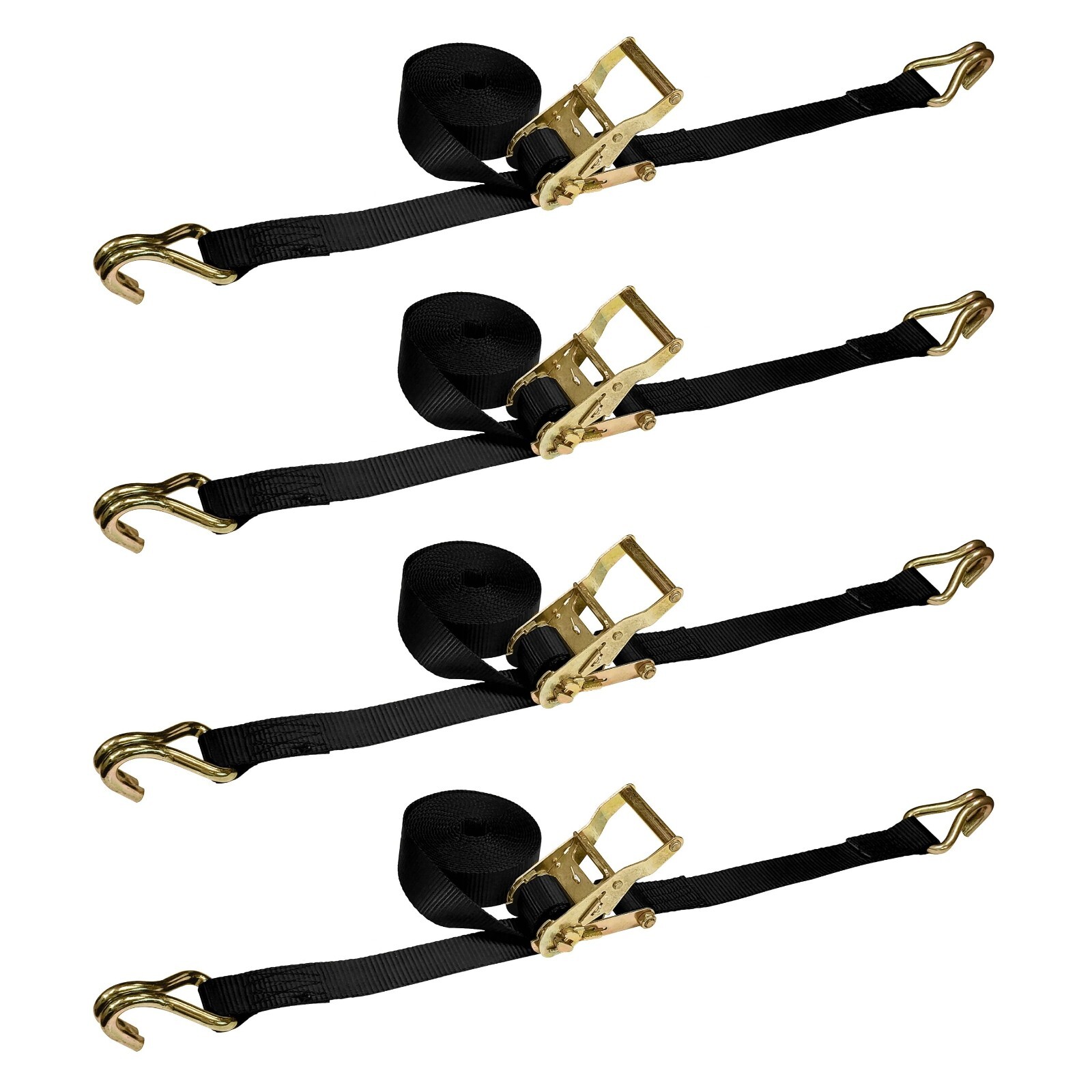 4 Pack 1.5" x 15' Ratchet Tie Down Strap w/J Hook For Flatbed Truck WLL 1000 LBS