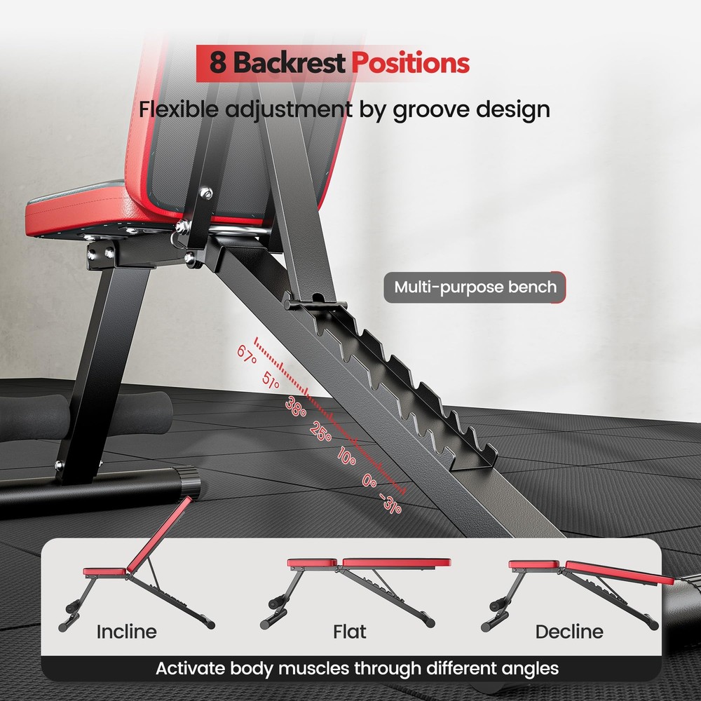Basic Home Gym Weight Bench 8-Position Backrest 660LBS Capacity Foldable