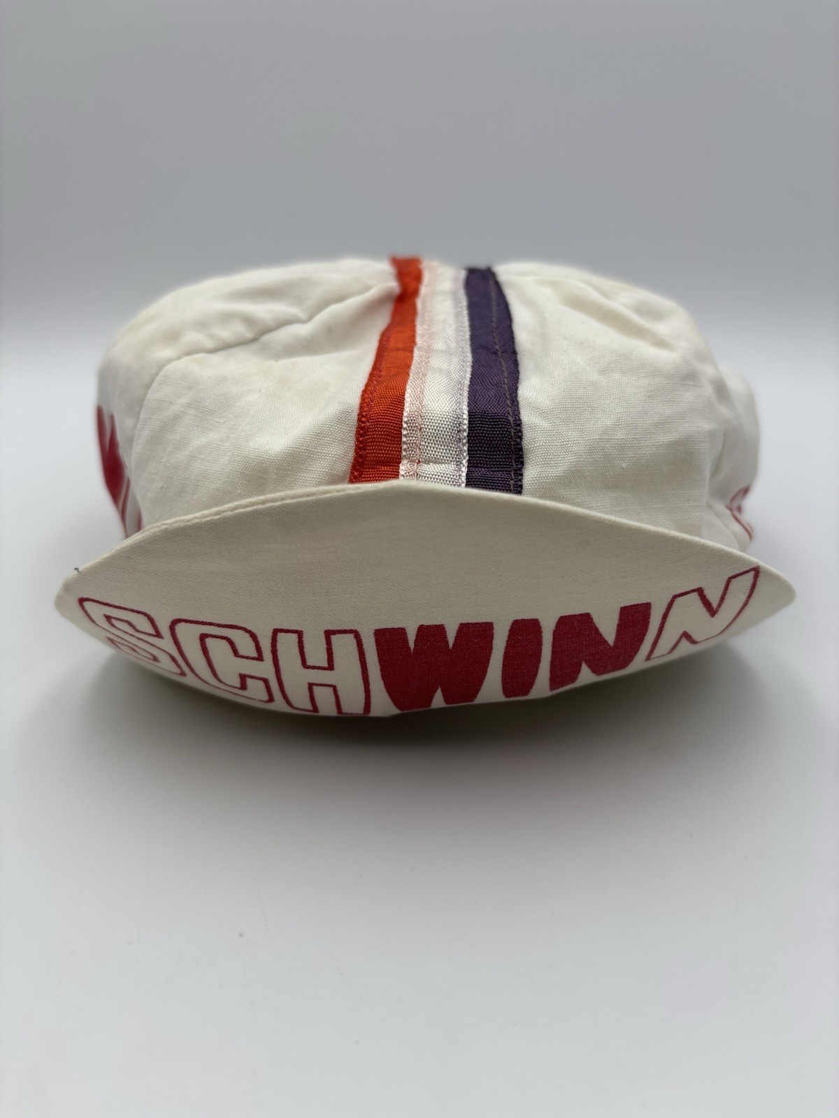 Vintage Schwinn Hat Cap Purple Red & White Stripes Bike Cycling Hat 70's 80's