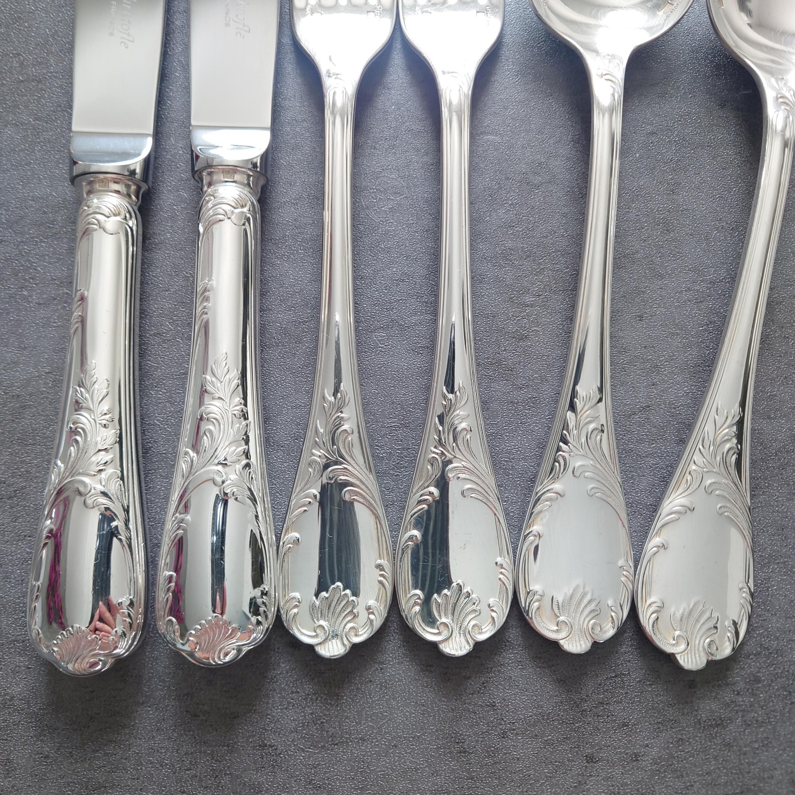 Christofle Marly 6pcs Silverplate Flatware Table Knife Fork Spoon Excellent