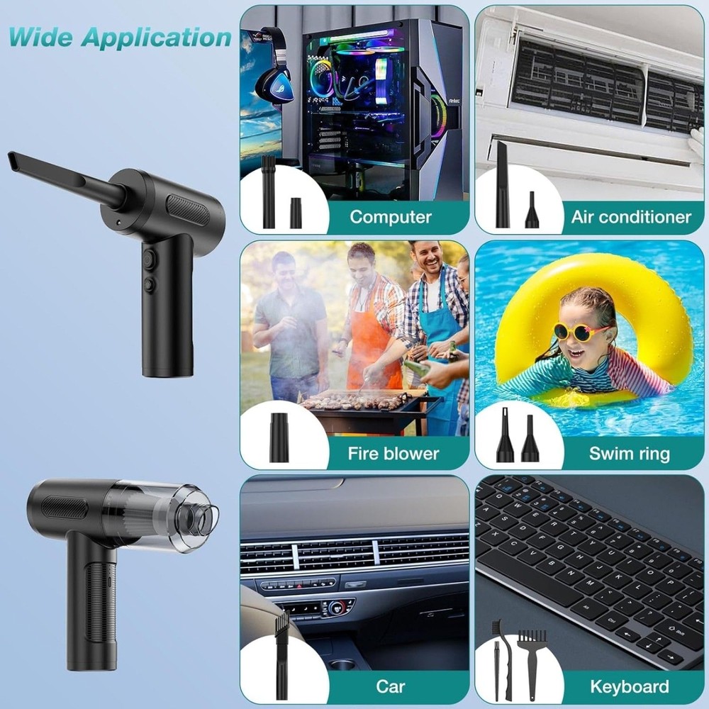 3 in 1 Compressed Air DusterPump & Wireless Vacuum Cleaner - 3 Level Adjustable