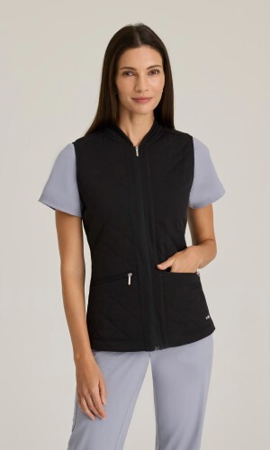 GREYS ANANOMY SPANDEX STRETCH BLACK WOMEN SCRUB VEST WITH ZIPPER # GRSV845, NWT