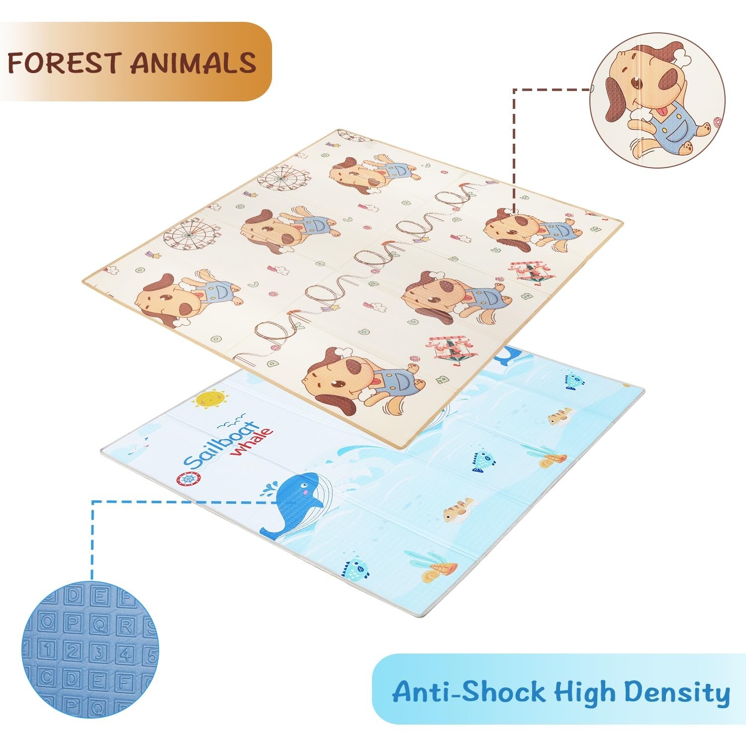 Baby Play Mat/ Foldable and Waterproof/Reversible and Versatile 0.4in thick 1cm