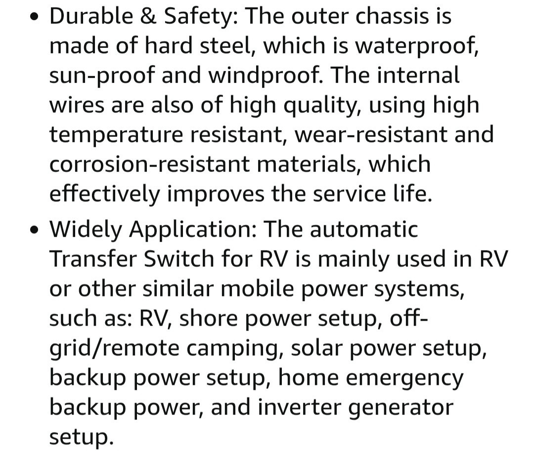 50 Amp RV Automatic Transfer Switch, 120/240 VAC Safety Power Monitoring Switch