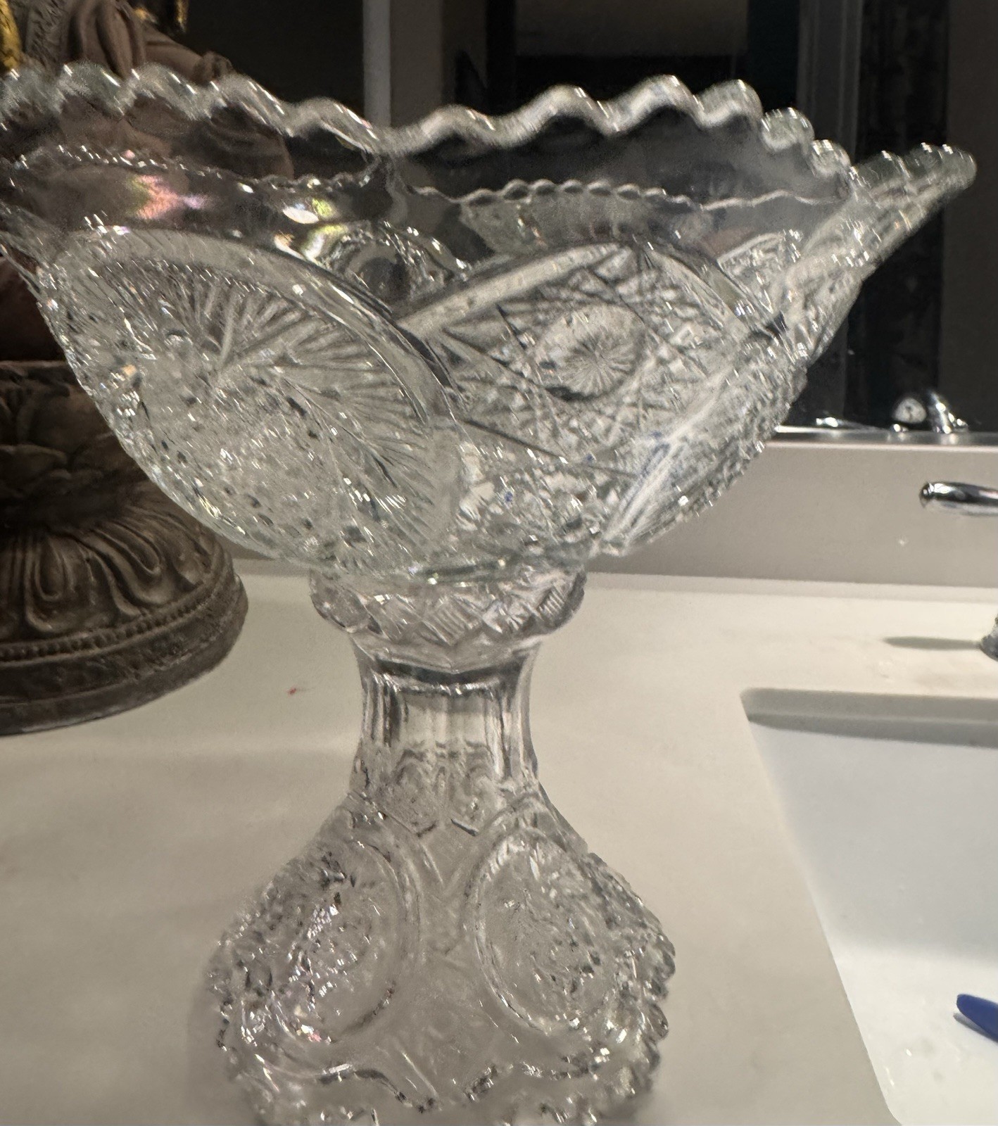 Whirling Star Glass Punch Bowl And Pedistal