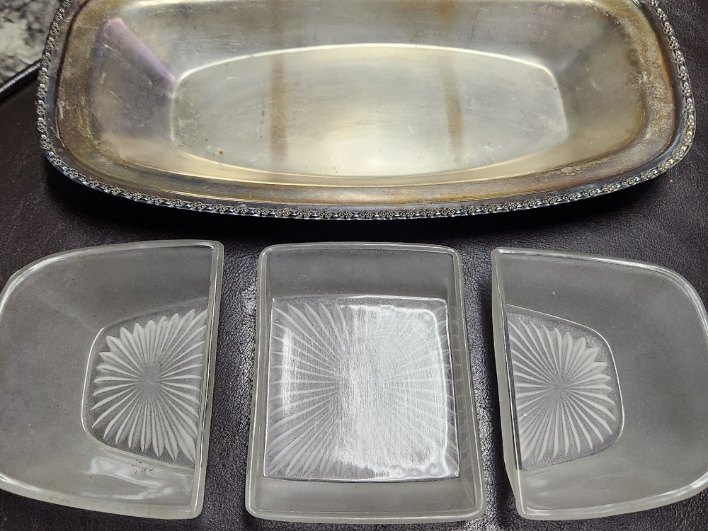 Angora Silverplate England 3 Tray Condiments Serving Tray