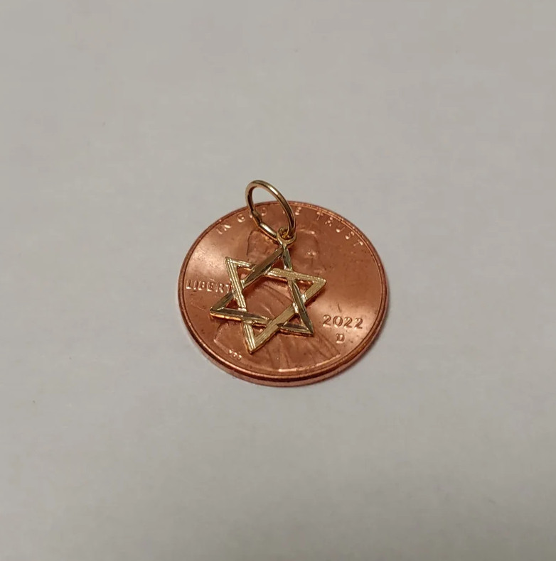 New 14k Yellow Gold Small Star of David Charm Pendant