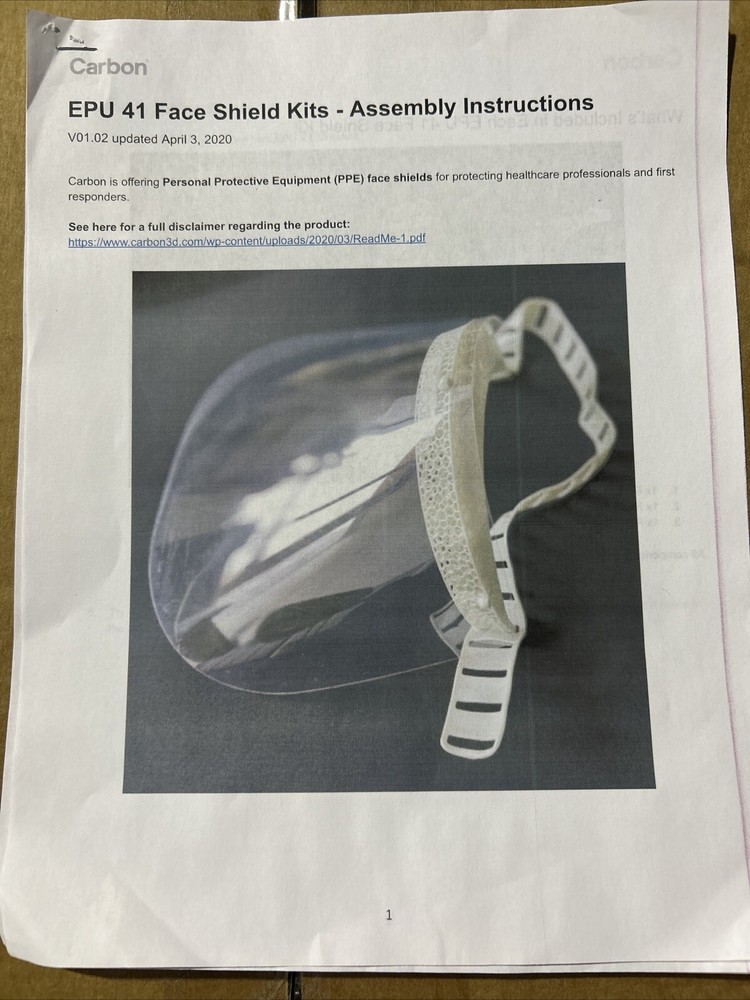 Carbon EPU Face Shield Kit- 150 Face Shields Per Box
