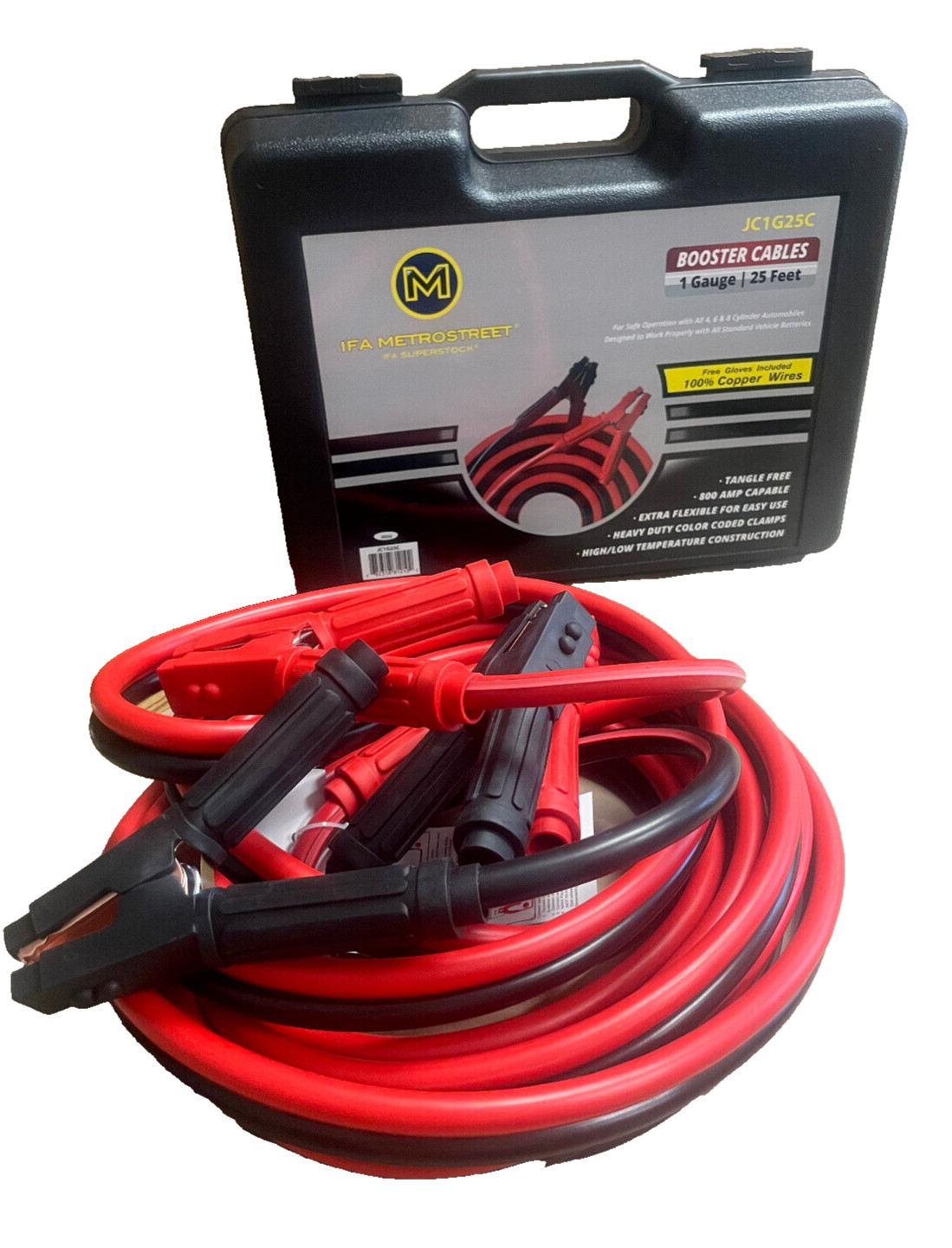 IFA METROSTREET 1 GAUGE BOOSTER JUMPER CABLES W 100% COPPER WIRES - 25 FEET