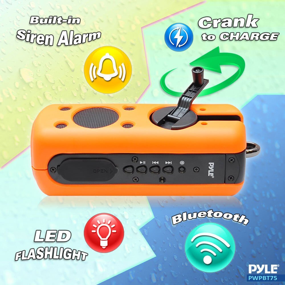 Pyle SoundBox Splash 2 Bluetooth Rugged Speaker W/AUX Input +Flashlight