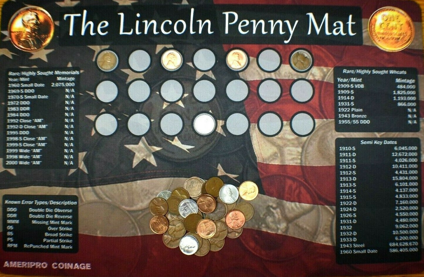 11"X17" Lincoln Coin Roll Hunting Mat~Search/Collection~Soft/Safe Rubber~!