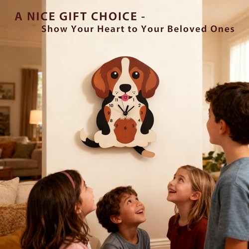 Dog Pendulum Wall Clock,Cute Swing Tail Beagle-styled Wall Clock Decorative