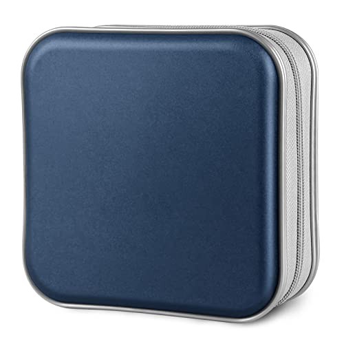 CD Case, 40 Capacity CD/DVD Case Holders Wallet Hard Plastic DVD Disc Dark Blue