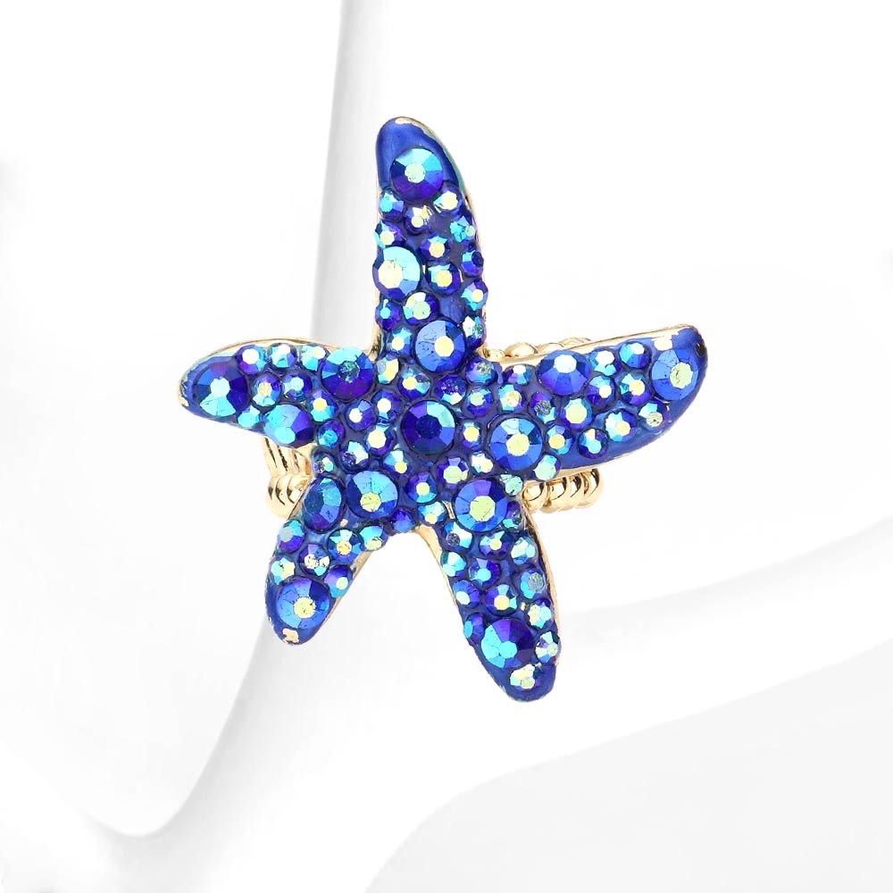 New Crystal Starfish Cobalt Blue Ring Quality Stretch