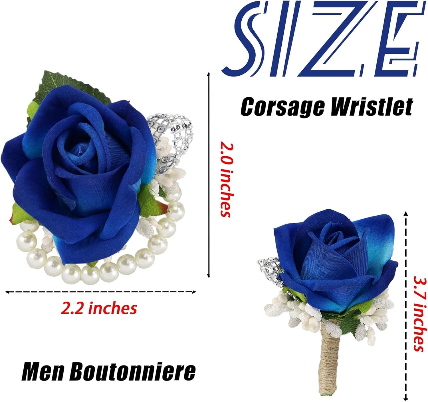2Pcs Blue Corsage and Boutonniere Set,Corsage Wristlet for Prom Decor,