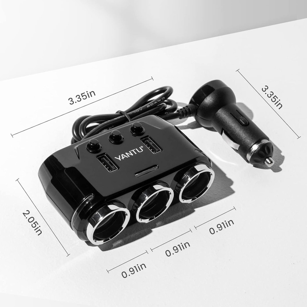 Cigarette Lighter Adapter & Splitter with 150W 3-Sockets & LED Ambient Lighting,