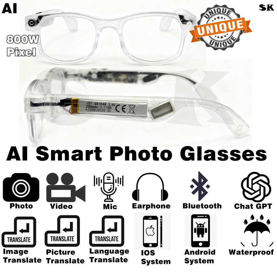 Smart Bluetooth Glasses with Camera, Voice Assistant & Calling Functions