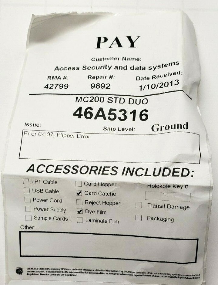 MAGICARD MC200 STD DUO ELECTRONIC CARD PRINTER (PARTS)