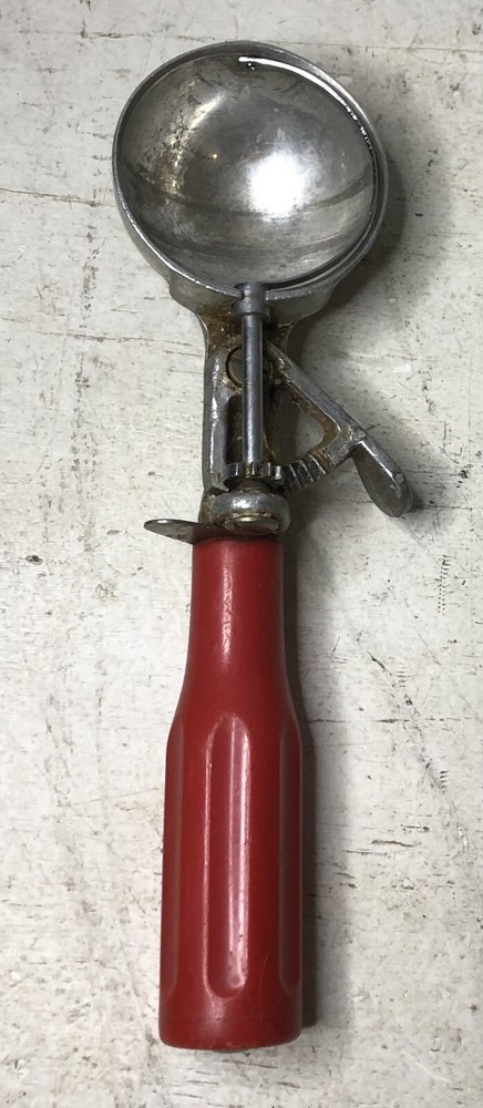 Vintage Ice Cream Scoop Red Handle Progressus Italy Thumb Trigger
