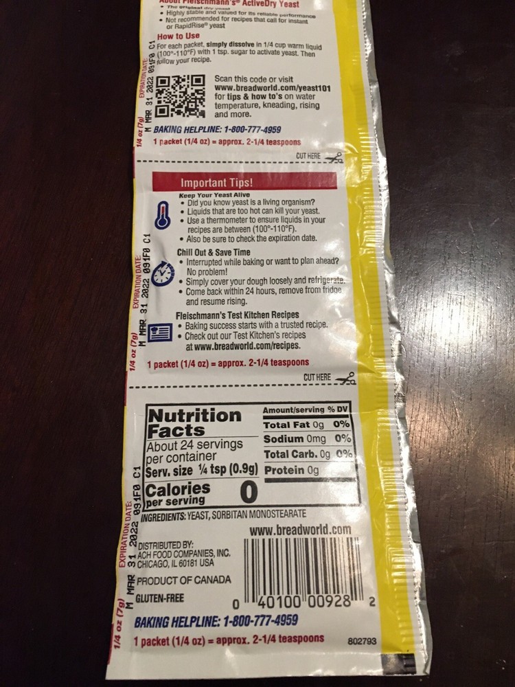 Fleischmann's Active Dry Yeast Original 🥖🥖🥖🥖🥖🥖🥖🥖🥖🥖🥖3- 1/4oz Packets
