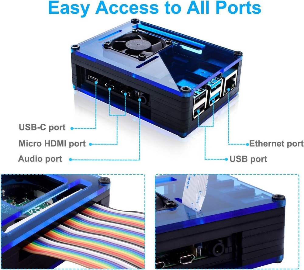 Case For Raspberry Pi 4 With Large Fan And 4 X (Pi 4 Board Not Included)
