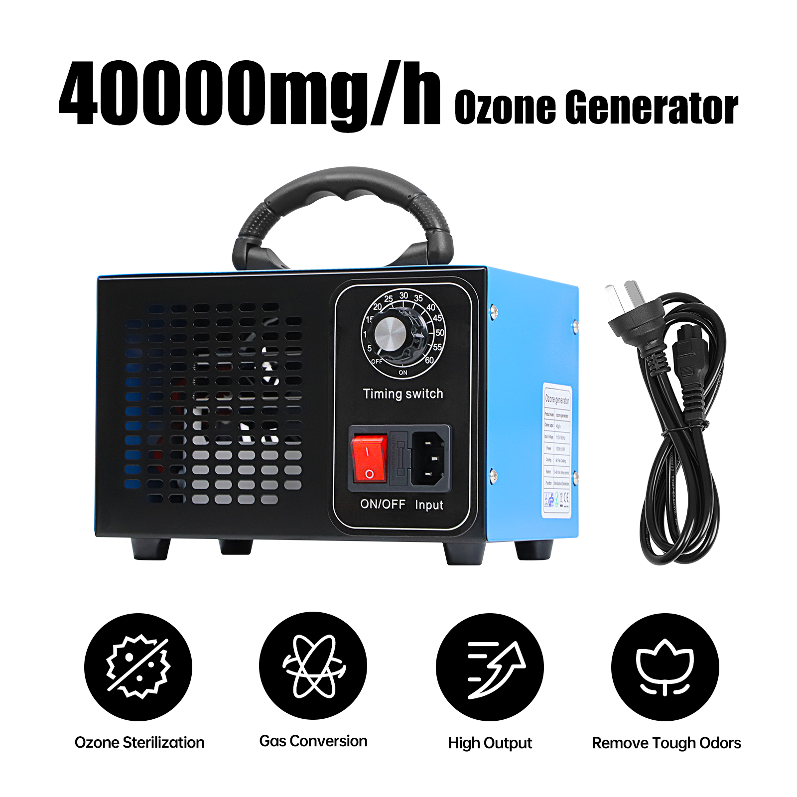 100V Air Purifier 40000mg/h Ozone Generator Machine Odor Ionizer Ozonator Timer