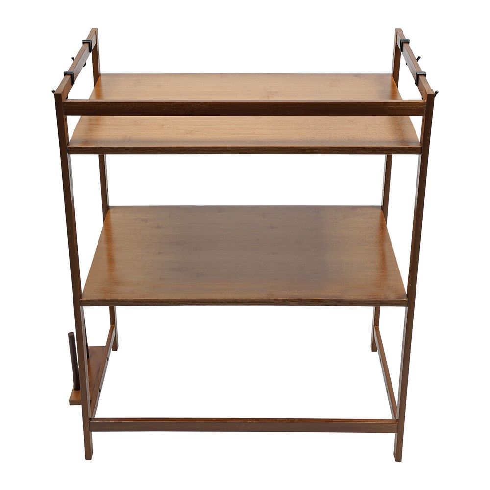 2 Tier 4 Hook Kitchen Storage Rack for Microwave Oven Stand Shelf Organizer