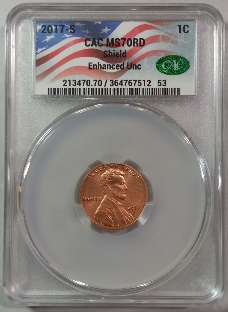 2017-S Lincoln Shield Cent CAC MS70RD Enhanced UNC Flag Label