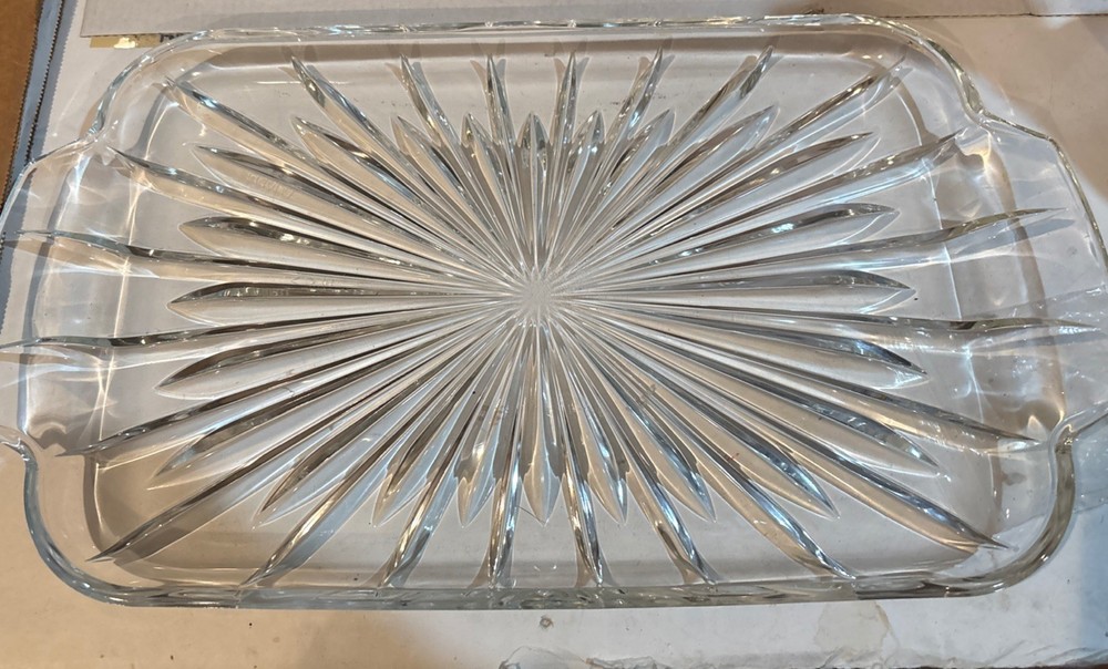 Williams Sonoma Circle Starburst Pattern Clear Glass Rectangular Dish Tray NEW