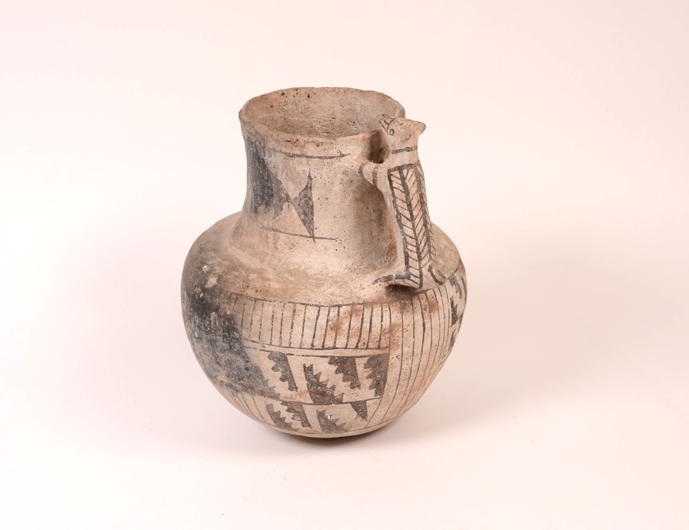 Prehistoric Anasazi Pottery Pitcher with Dog Figure Handle