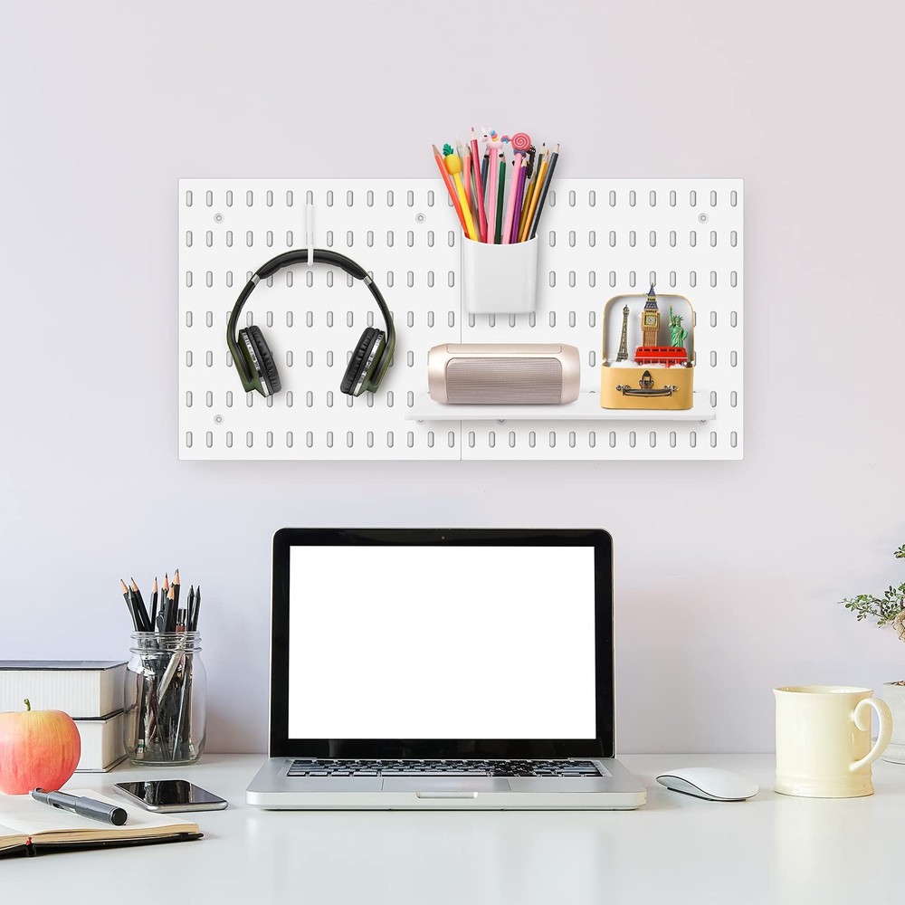 17 Pcs Peg Board Combination Kit, 6 Plastic Wall Pegboard with 11 Accessories...