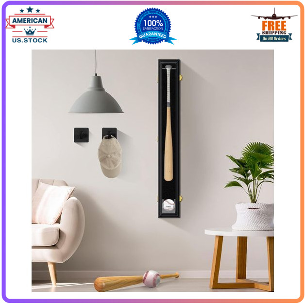 Baseball Bat Display Case Wall Mounted Vertical or Horizontal Wooden Frame