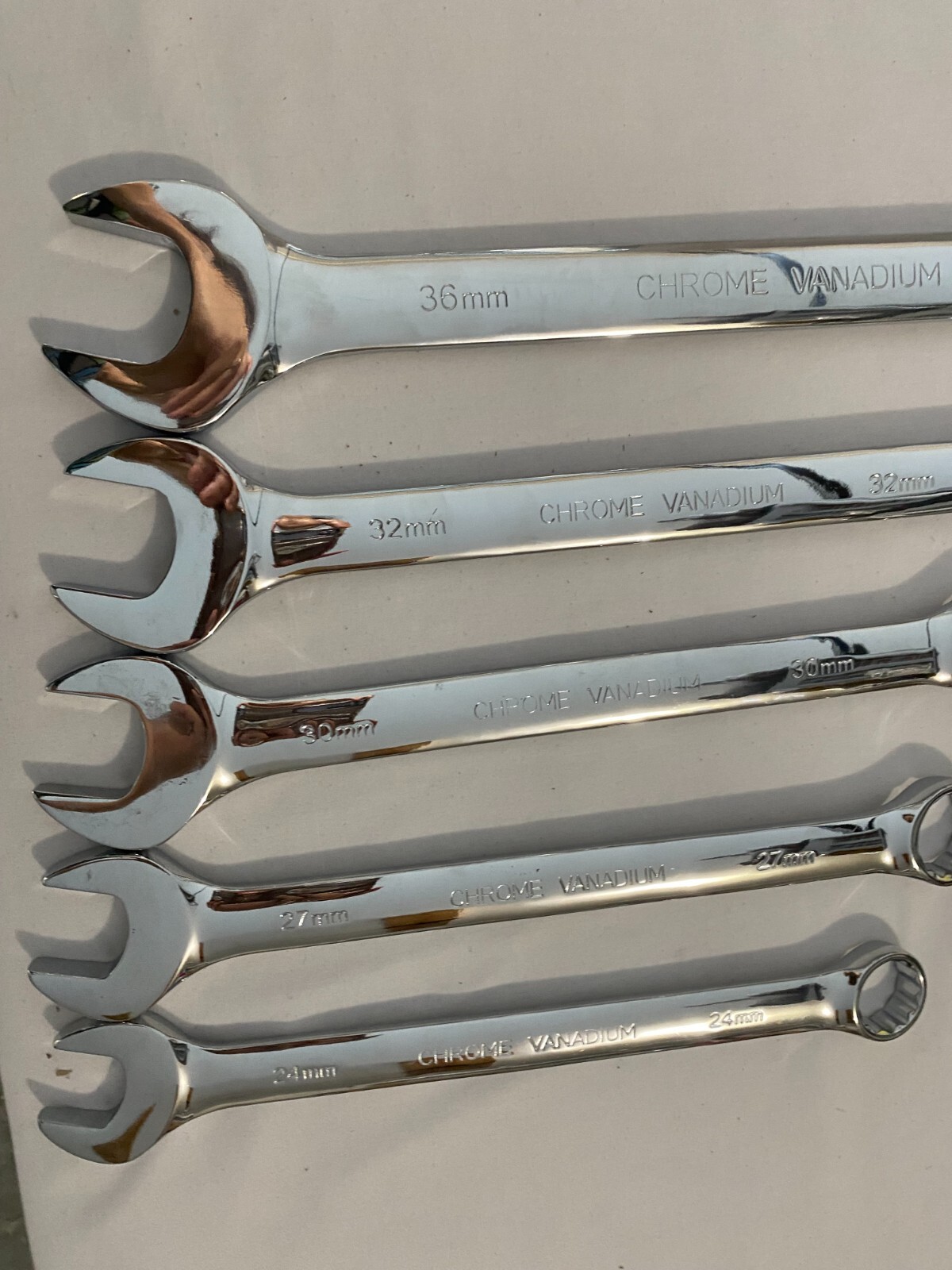 Set of 5 New Combination Wrenches 36, 32, 30, 27 and 24mm. Chrome Vanadium