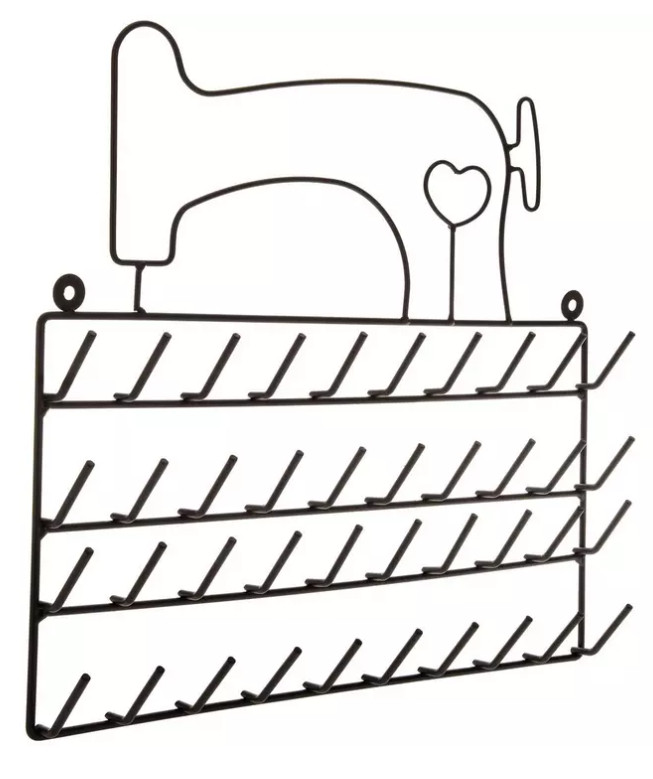 Black Wire Sewing Machine Thread Rack - Holds 40 Spools - Wall Mounted Organizer