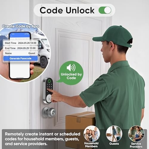 Keyless Entry Fingerprint Smart Door Lock - Deadbolt with Code, App, FOB & Remot