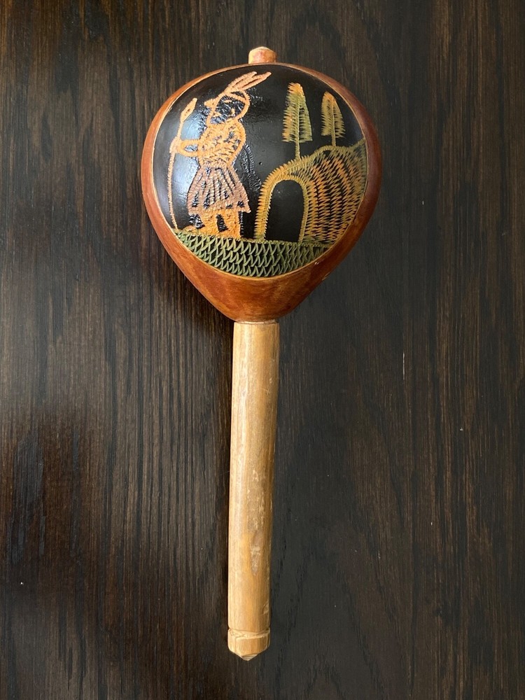 Handmade Maraca Shaker from Santomé with Carving
