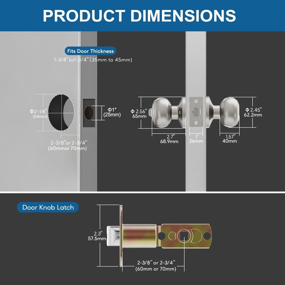 1/2 Pack Keyed Entry Door Knob Set, Keyed Same Exterior and Interior Stainless