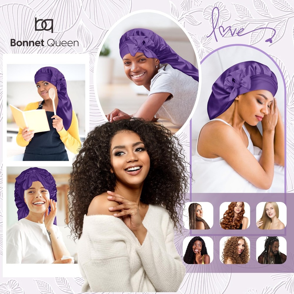 BONNET QUEEN Braid Bonnet Silk Bonnet Foldable Extra Long Wrap for Braids Sat...
