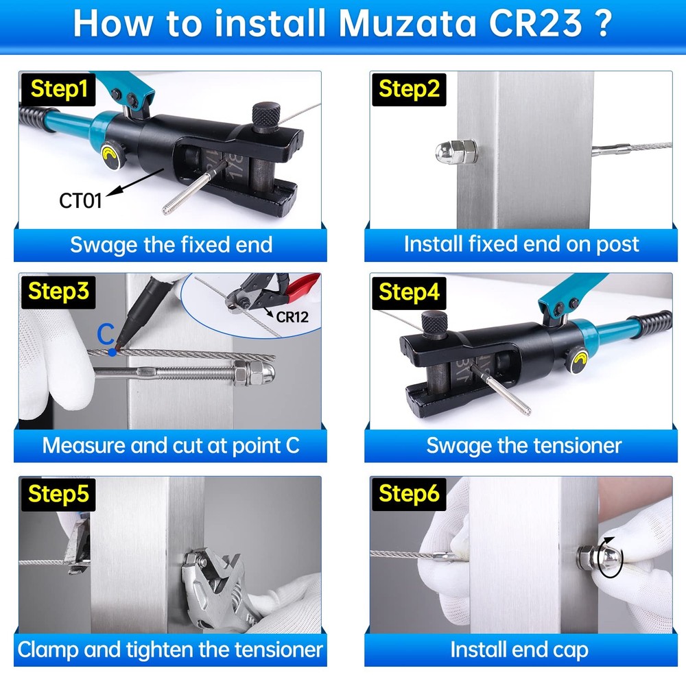 Muzata 60 Pack 1/8" Cable Railing Hardware For 2"x2&quot Post, Silver