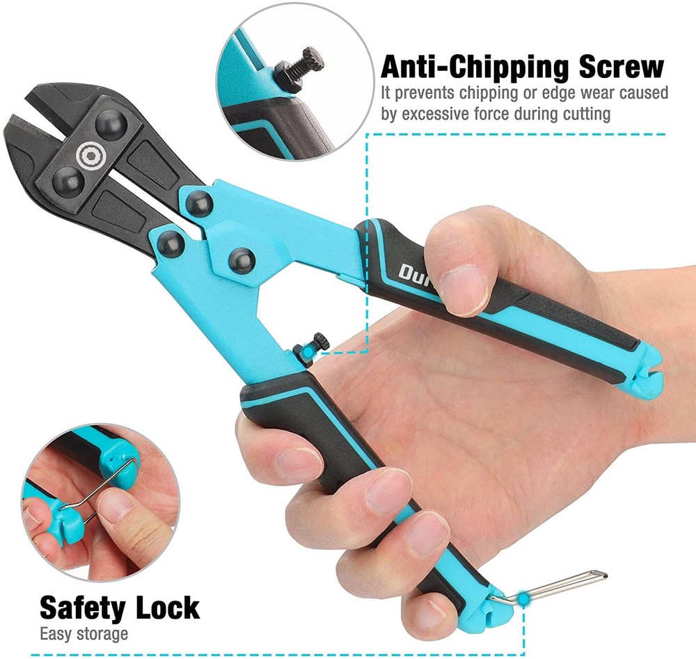 DURATECH 8-inch Mini Bolt Cutter Bi-Material Ergonomic Handle Grip Security Lock