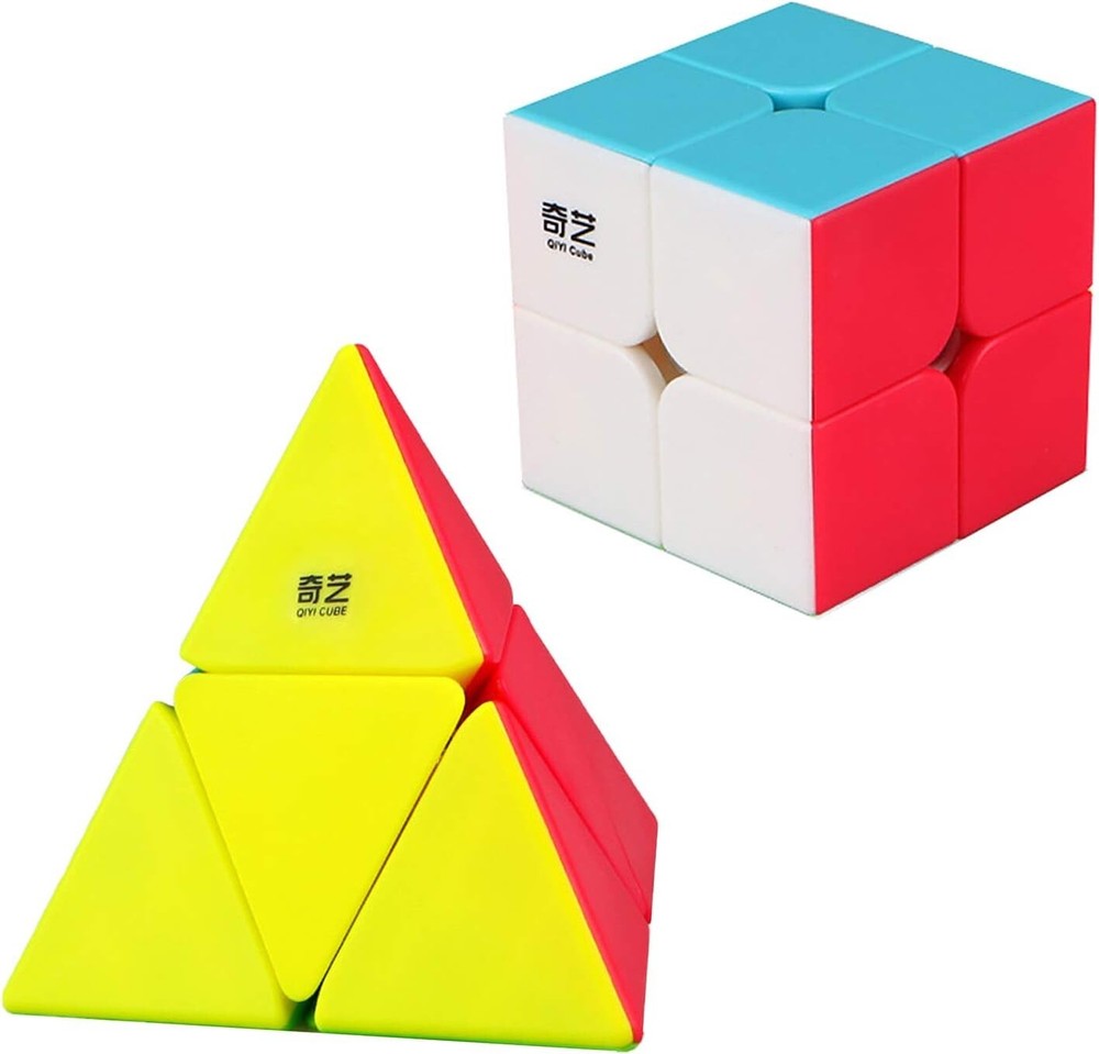 2 Pack Speed Cube Set 2x2x2 Pyramid Magic Cube Puzzle Toys Stickerless