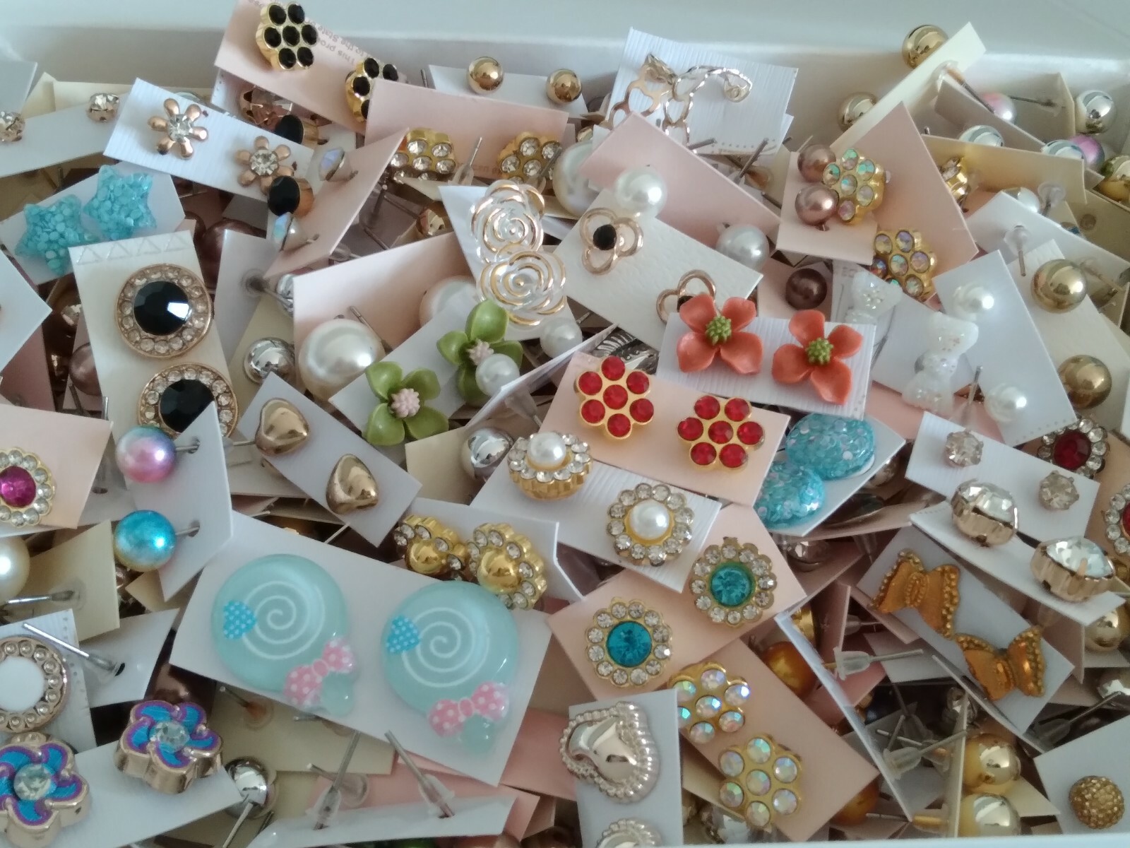 Wholesale Lot of 50 Pairs of Assorted Stud Earrings New Bling Glam