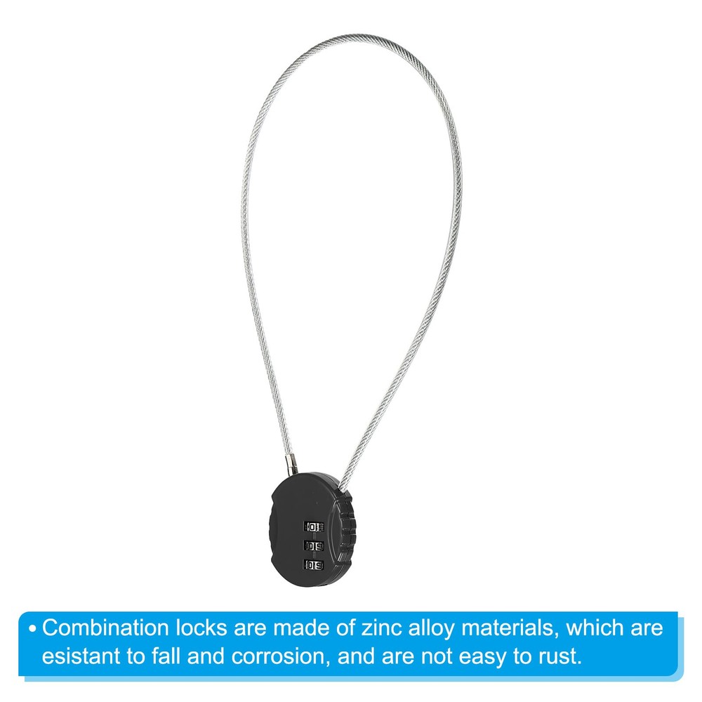 Small Combination Block 14.9", 3pcs 3 Digit Luggage Lock, Black