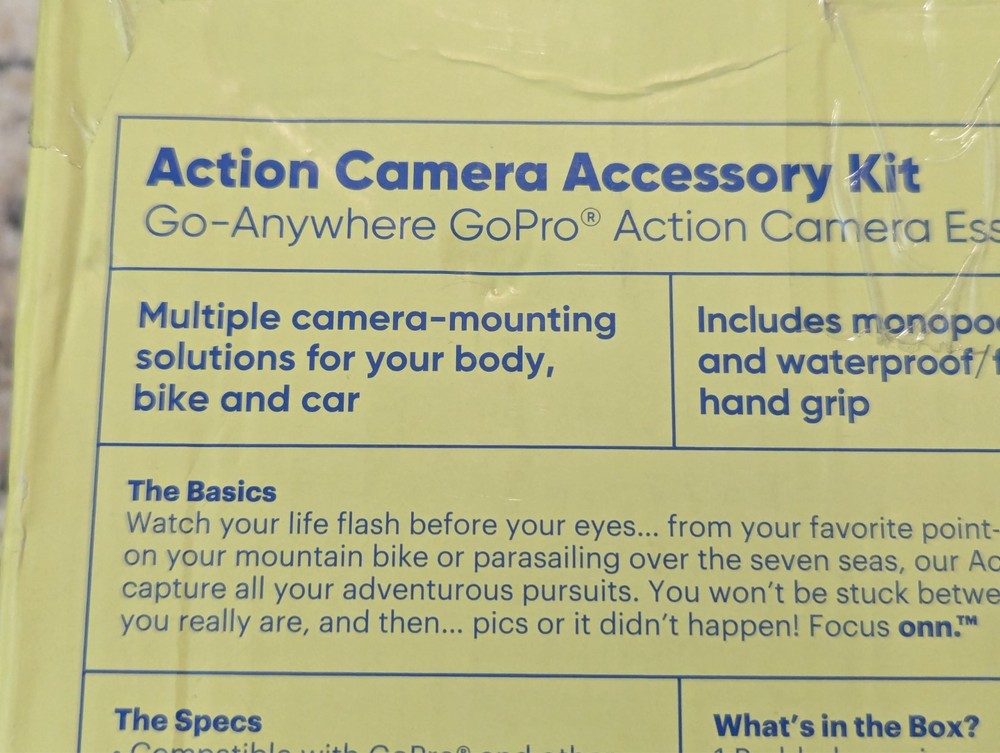 Onn Focus Action Camera Accessory Kit GoPro Essentials 22 pieces Chest Mount